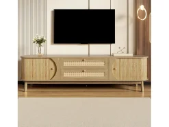Móvel para TV 170x40x46 cm - 2 gavetas e 2 portas - grão de madeira natural + Rattan - MDF - Natural