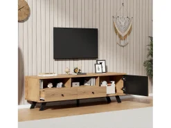 Móvel para TV 150x38x44 cm - 2 gavetas e 1 porta - 2 compartimentos semiabertos - para TV de 60 polegadas - natural