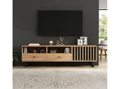Móvel para TV 150x38x44 cm - 2 gavetas e 1 porta - 2 compartimentos semiabertos - para TV de 60 polegadas - natural