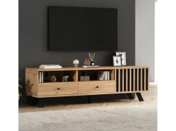 Móvel para TV 150x38x44 cm - 2 gavetas e 1 porta - 2 compartimentos semiabertos - para TV de 60 polegadas - natural