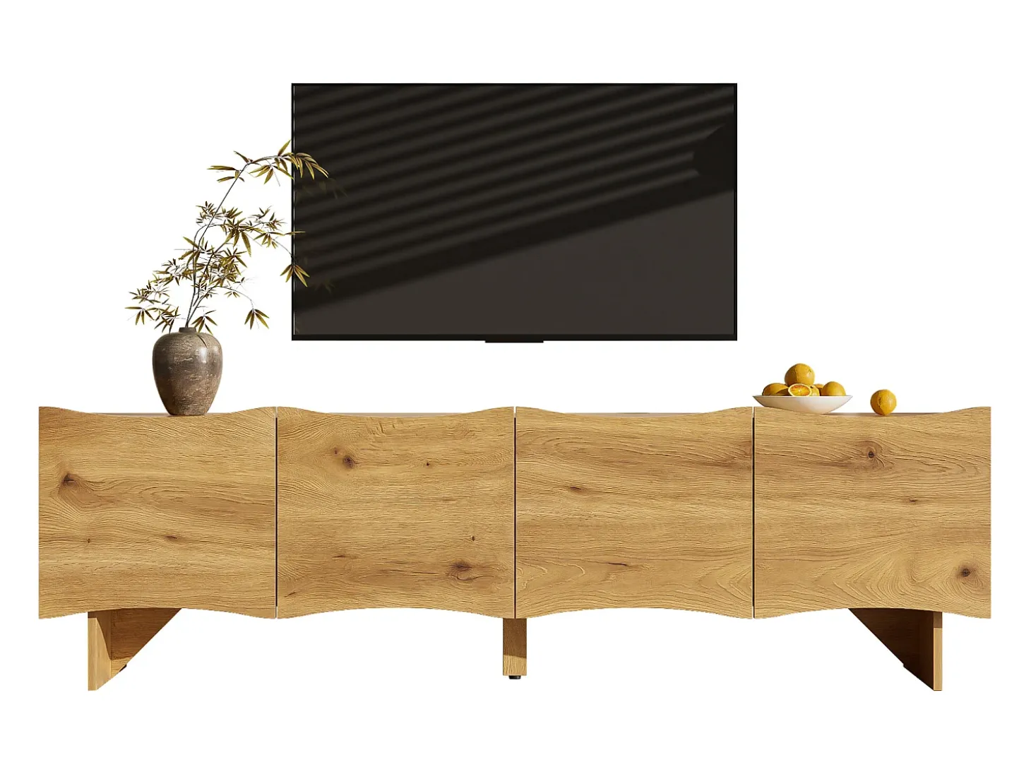 Móvel para TV 155x36x47 cm - 4 portas - aspecto madeira - Painéis de partículas - Natural