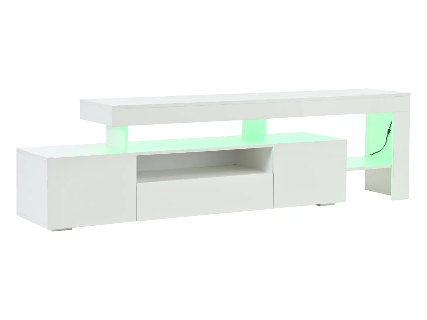 Móvel para TV 192x37x53 cm - 3 portas basculantes - com LED - Armazenamento semiaberto - Acabamento brilhante - Branco