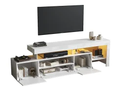 Móvel para TV 192x37x53 cm - 3 portas basculantes - com LED - Armazenamento semiaberto - Acabamento brilhante - Branco