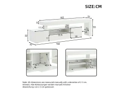 Móvel para TV 192x37x53 cm - 3 portas basculantes - com LED - Armazenamento semiaberto - Acabamento brilhante - Branco