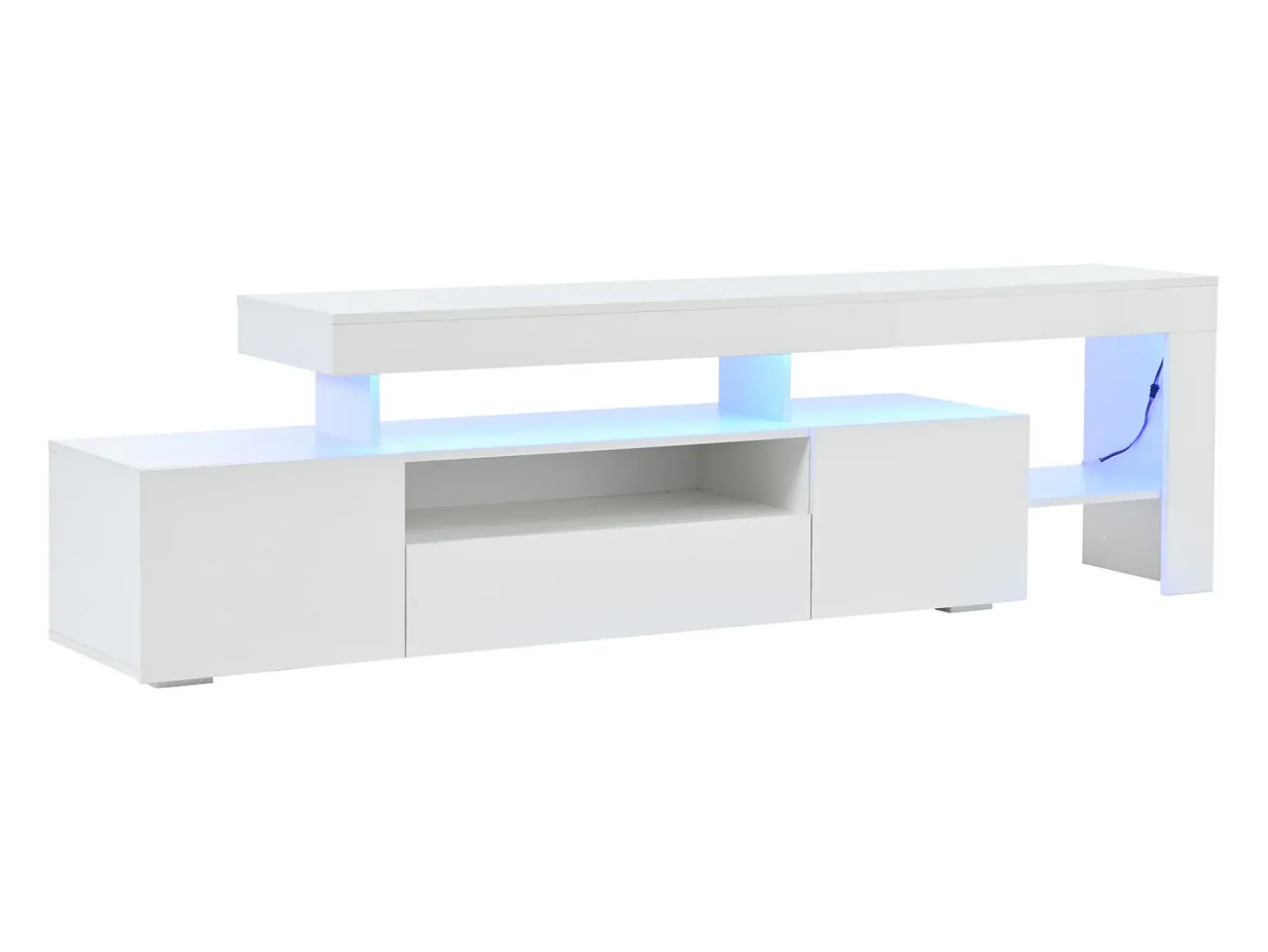 Móvel para TV 192x37x53 cm - 3 portas basculantes - com LED - Armazenamento semiaberto - Acabamento brilhante - Branco