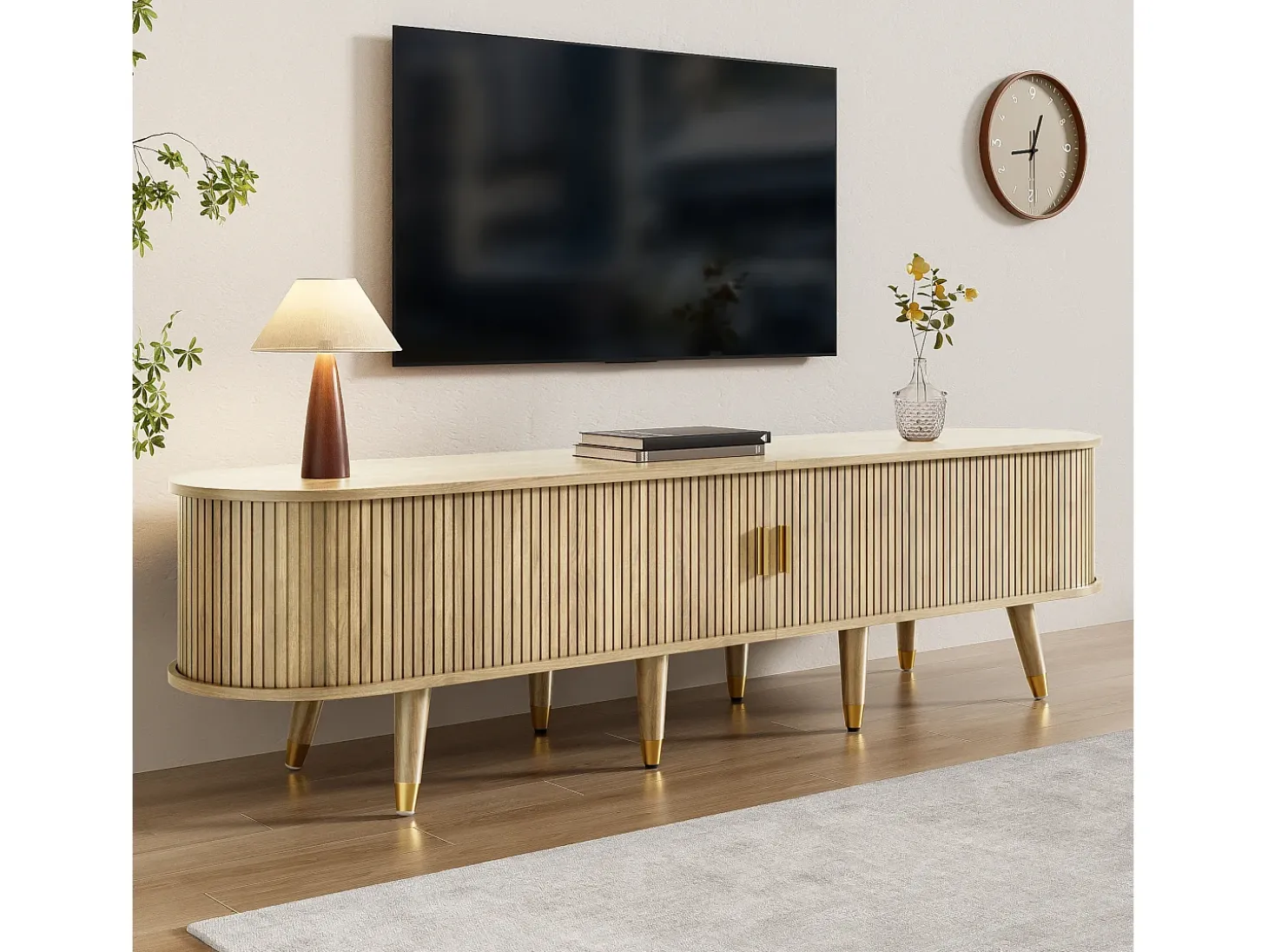 Móvel para TV 175x38x45 cm - 2 portas de correr de rattan - 2 gavetas - Natural