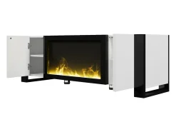 Móvel para TV 165x32x55 cm - 2 portas - Com lareira elétrica efeito chama - Sem aquecimento - Branco + Preto