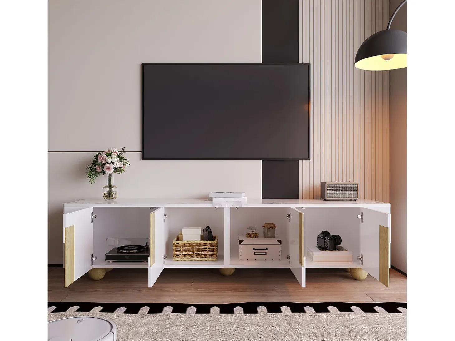 Móvel para TV 180x40x44 cm - 4 portas - MDF+aglomerado - branco