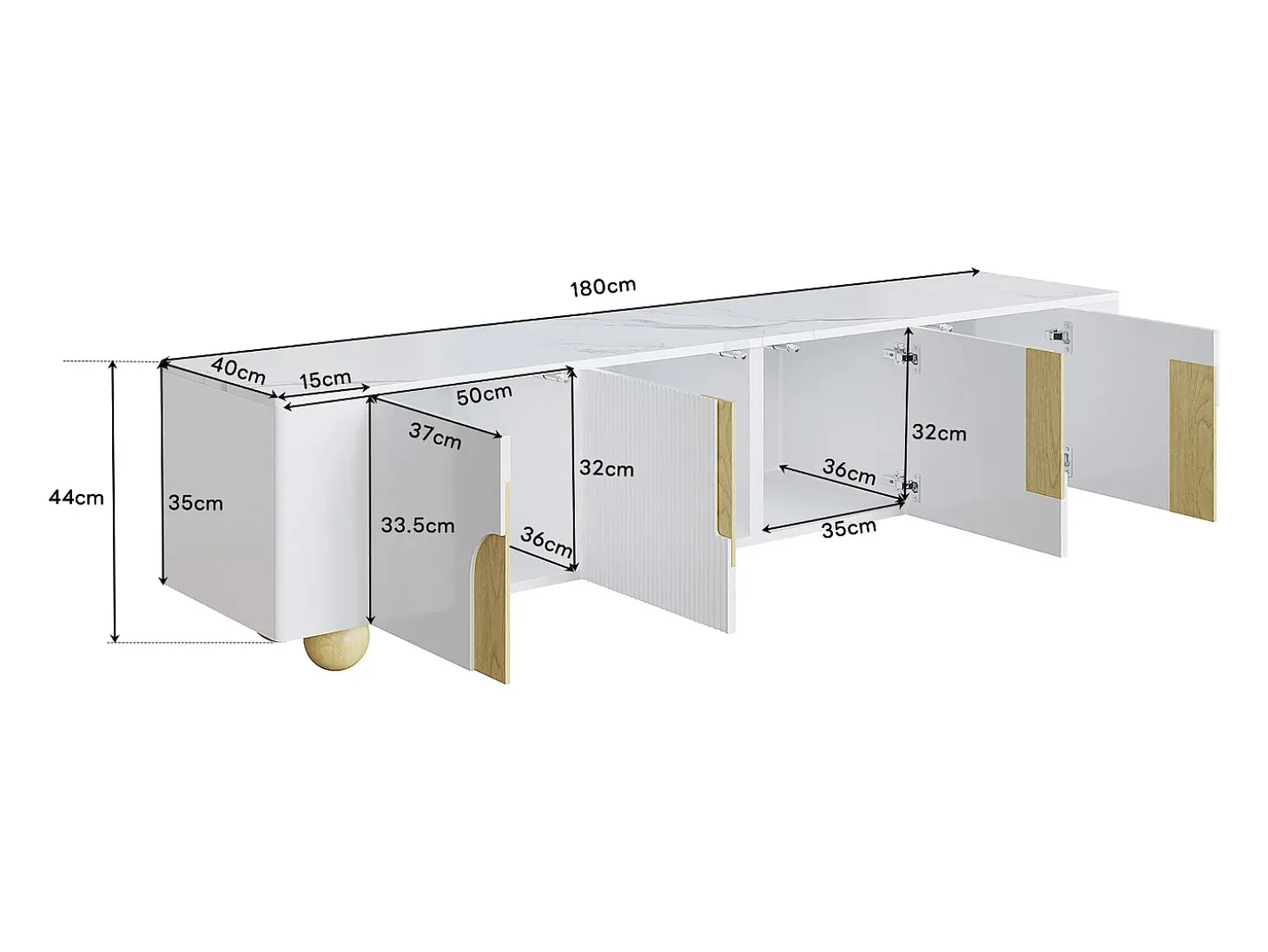 Móvel para TV 180x40x44 cm - 4 portas - MDF+aglomerado - branco