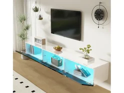 Móvel para TV 180x35x30 cm - acabamento brilhante - com iluminação LED 16 cores - montagem em parede - preto + branco