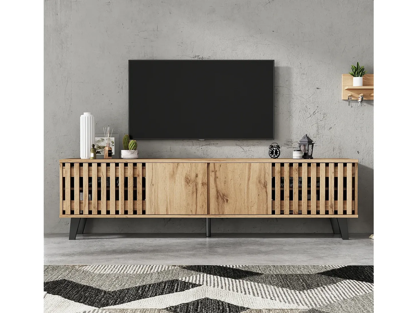Móvel para TV 180x40x55 cm - com 4 portas - Estilo escandinavo - Natural