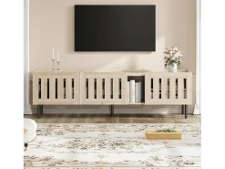 Móvel para TV 160x40x47 cm - com 3 portas - Design vazado - MDF + metal - Natural
