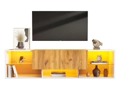 Móvel para TV 160x40x42 cm - com 2 gavetas - compatível com televisores até 70 polegadas - branco/natural