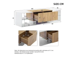 Móvel para TV 160x40x42 cm - com 2 gavetas - compatível com televisores até 70 polegadas - branco/natural
