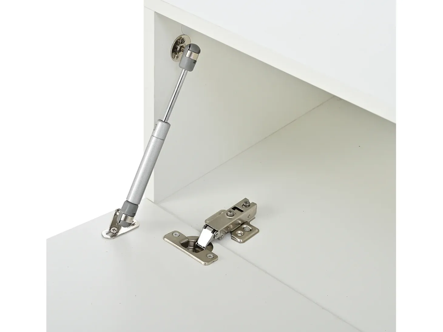 Móvel para TV 190x40x48,5 cm - com iluminação LED - 2 portas basculantes - Espaço de armazenamento aberto - Acabamento brilhante - Branco