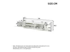 Móvel para TV 190x40x48,5 cm - com iluminação LED - 2 portas basculantes - Espaço de armazenamento aberto - Acabamento brilhante - Branco