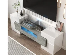 Móvel para TV 145x30x51 cm - com iluminação LED - com 4 portas - 2 gavetas - prateleiras - branco