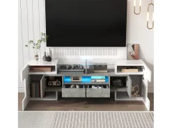 Móvel para TV 145x30x51 cm - com iluminação LED - com 4 portas - 2 gavetas - prateleiras - branco