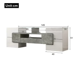Móvel para TV 145x30x51 cm - com iluminação LED - com 4 portas - 2 gavetas - prateleiras - branco