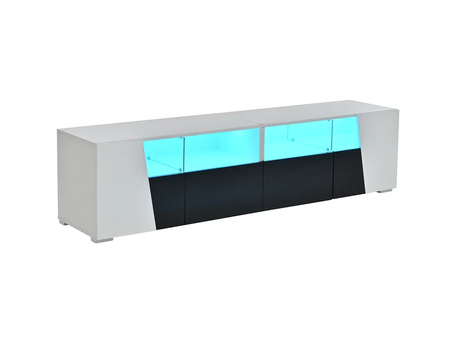 Móvel para TV 180x38,5x45 cm - com iluminação LED - 2 gavetas e 2 portas - Prateleiras abertas - Acabamento brilhante - Branco + preto