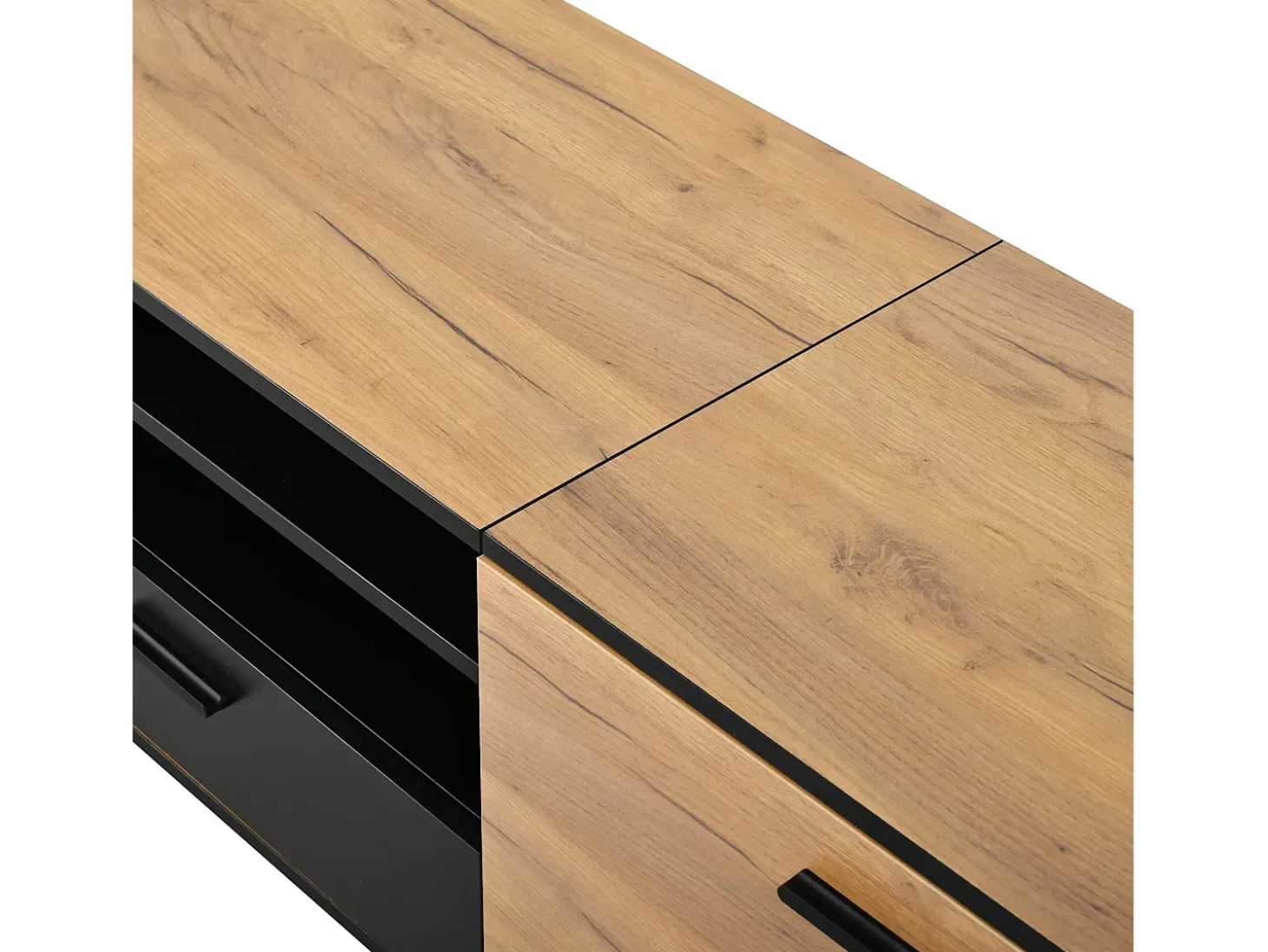 Móvel para TV 180x32,5x50 cm com 3 portas e uma gaveta - Madeira e cor preta