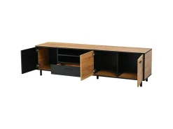 Móvel para TV 180x32,5x50 cm com 3 portas e uma gaveta - Madeira e cor preta