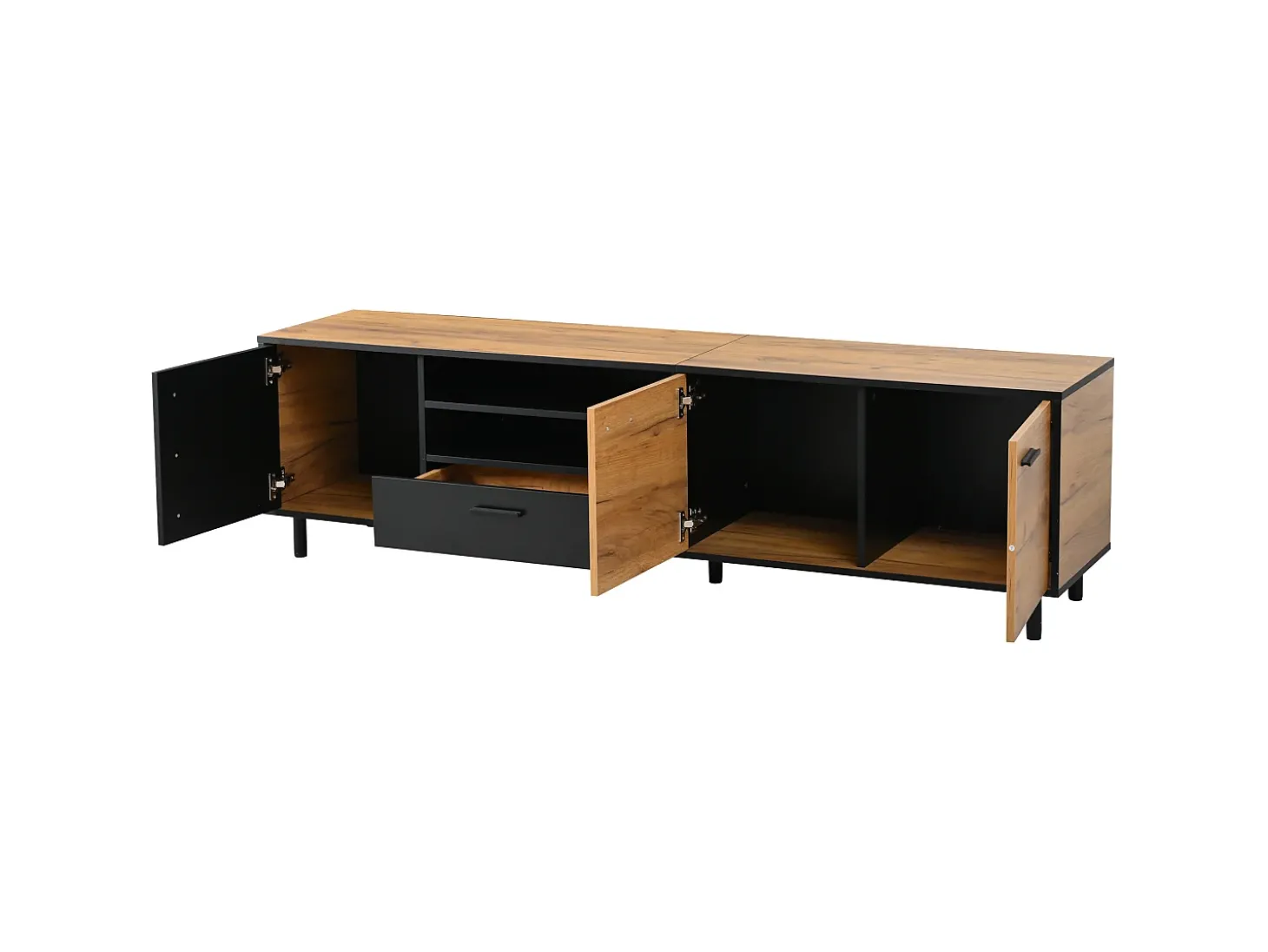 Móvel para TV 180x32,5x50 cm com 3 portas e uma gaveta - Madeira e cor preta