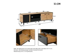 Móvel para TV 180x32,5x50 cm com 3 portas e uma gaveta - Madeira e cor preta