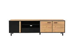 Móvel para TV 180x32,5x50 cm com 3 portas e uma gaveta - Madeira e cor preta