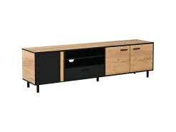 Móvel para TV 180x32,5x50 cm com 3 portas e uma gaveta - Madeira e cor preta