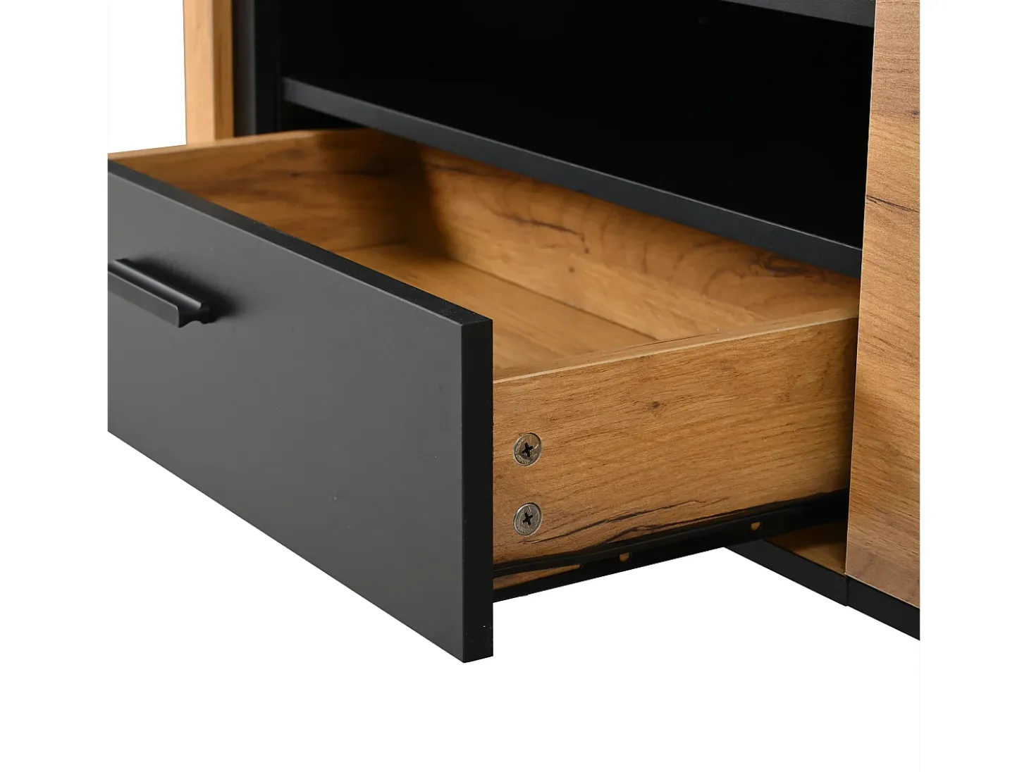 Móvel para TV 180x32,5x50 cm com 3 portas e uma gaveta - Madeira e cor preta