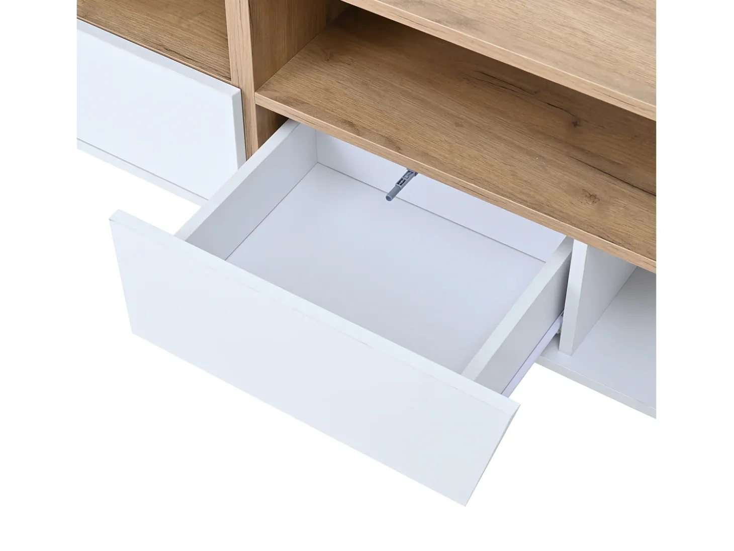 Móvel para TV 180x40x46cm - com 2 gavetas e 2 portas - com iluminação LED - acabamento brilhante - Branco + natural