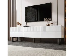 Móvel para TV 170x35x47cm - com 3 gavetas - Tampo laqueado brilhante - Pés de ferro - MDF - Branco e preto