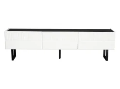 Móvel para TV 170x35x47cm - com 3 gavetas - Tampo laqueado brilhante - Pés de ferro - MDF - Branco e preto