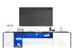 Móvel para TV 180x40x45cm - faixa de luz LED - com 2 gavetas e 2 portas - para televisores de 75" - preto e branco