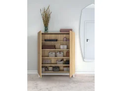 Móvel sapateira/armário - A112cm x C90cm x P27cm carvalho dourado pés branco - Volda