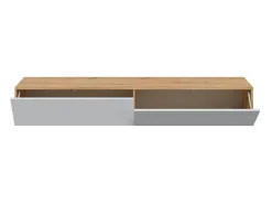 Móvel suspenso com 2 portas e 2 nichos de armazenamento L180 cm - Kaway, design contemporâneo em carvalho nodi e branco ártico