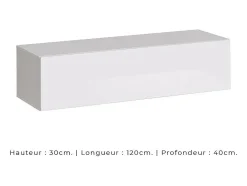 Móvel suspenso para TV 120cm na cor branca coleção SWITCH. Acabamentos brilhantes.
