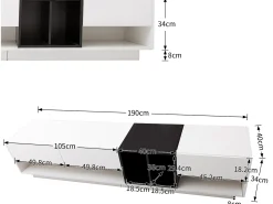 Móvel TV 190 cm - 3 gavetas e 4 nichos - aglomerado - cores branco e preto