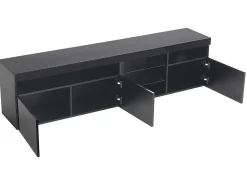 Móvel TV 180 cm - 3 portas e 3 nichos - LEDs - lacado preto brilhante
