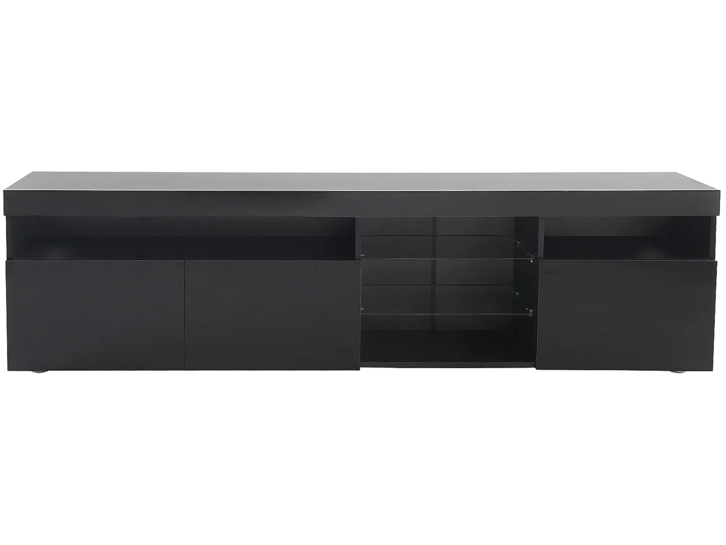 Móvel TV 180 cm - 3 portas e 3 nichos - LEDs - lacado preto brilhante