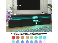 Móvel TV 180 cm - 3 portas e 3 nichos - LEDs - lacado preto brilhante
