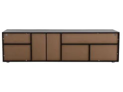 Móvel TV 180 cm - 3 portas e 3 nichos - LEDs - lacado preto brilhante