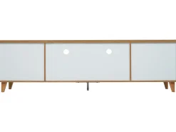 Móvel TV 175 cm - 5 portas e 2 nichos - MDF - branco e cor natural