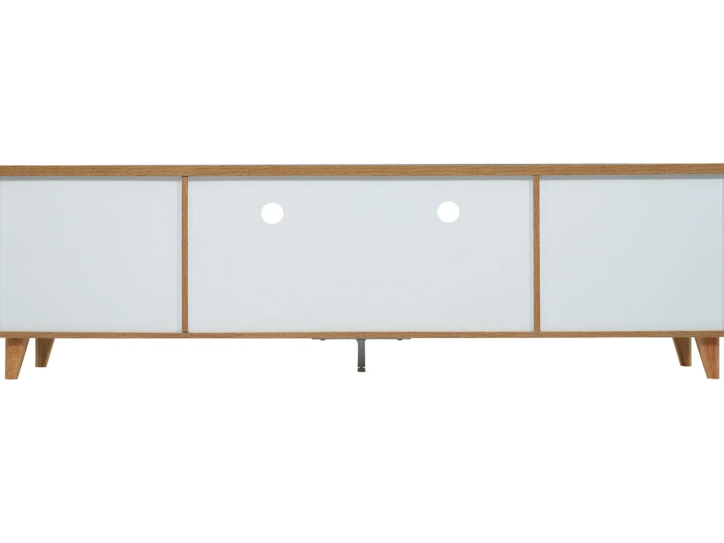 Móvel TV 175 cm - 5 portas e 2 nichos - MDF - branco e cor natural