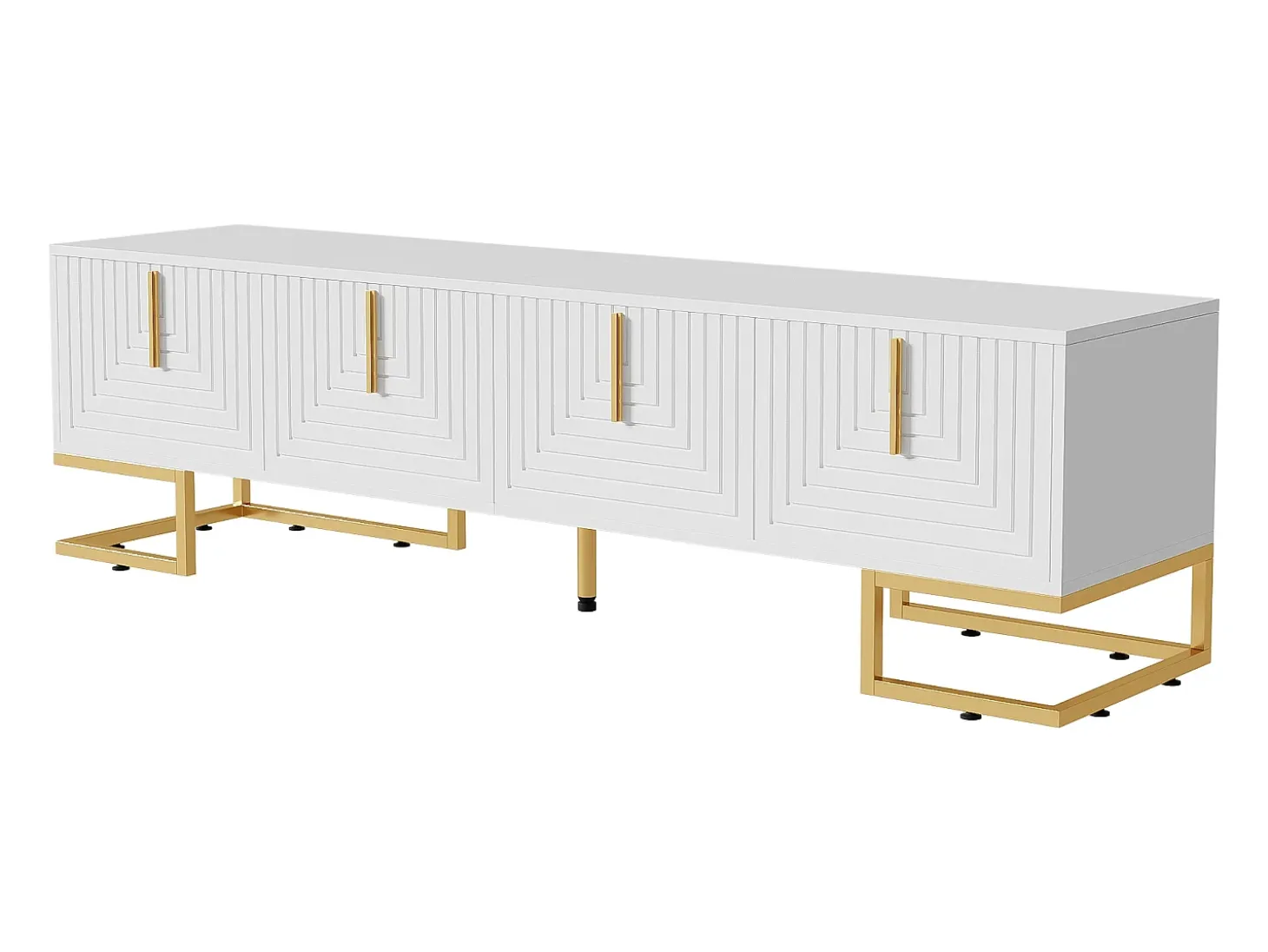 Móvel TV 170 cm - com prateleiras reguláveis - puxadores e pés dourados - Branco