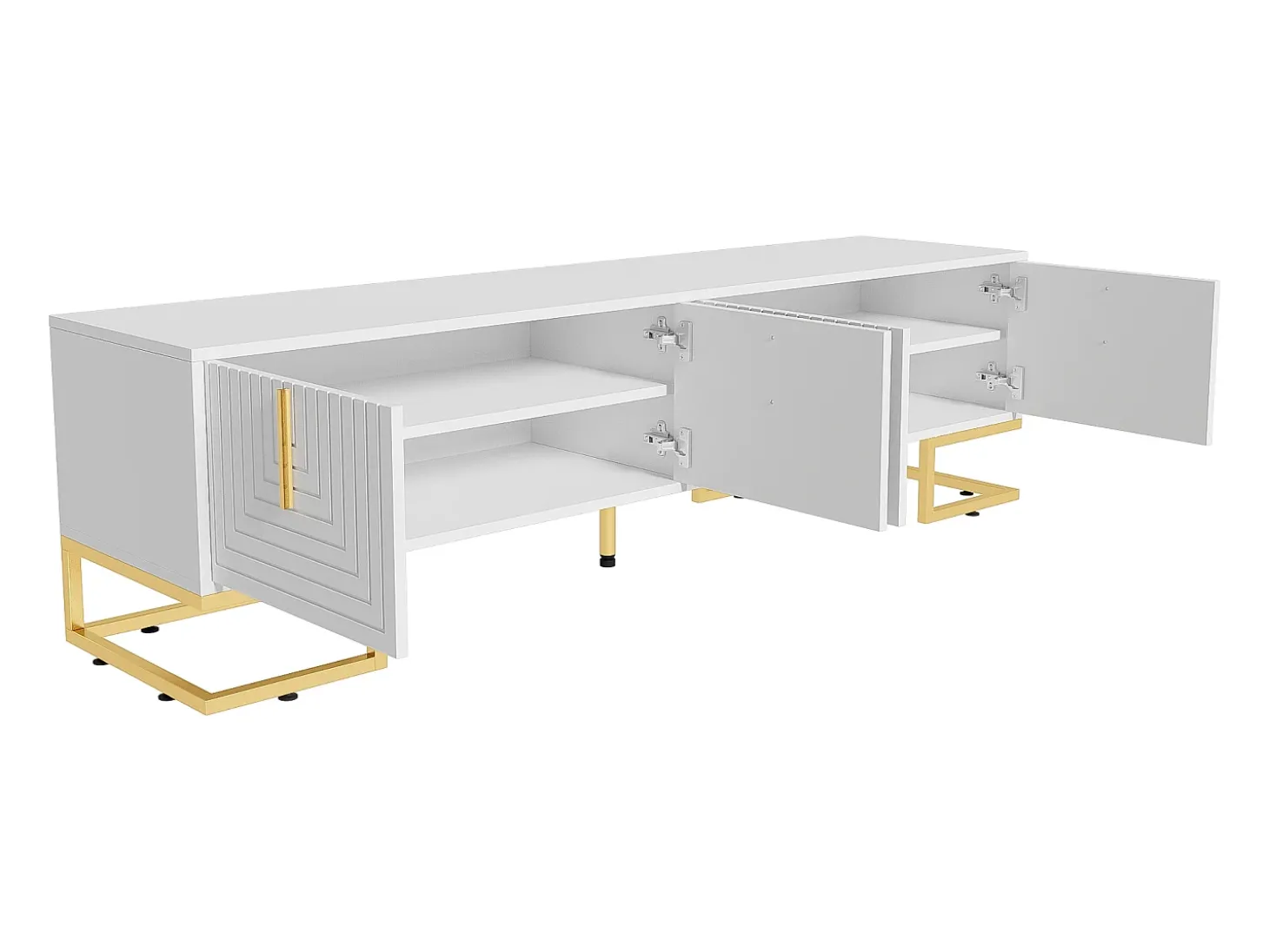 Móvel TV 170 cm - com prateleiras reguláveis - puxadores e pés dourados - Branco