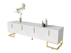 Móvel TV 170 cm - com prateleiras reguláveis - puxadores e pés dourados - Branco
