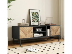 Móvel TV 150 cm com 2 portas e 3 compartimentos - Aglomerado e metal - Preto e cor natural