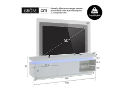 Móvel TV 170 cm com 2 portas e 2 prateleiras - LEDs - Aglomerado - Branco brilhante